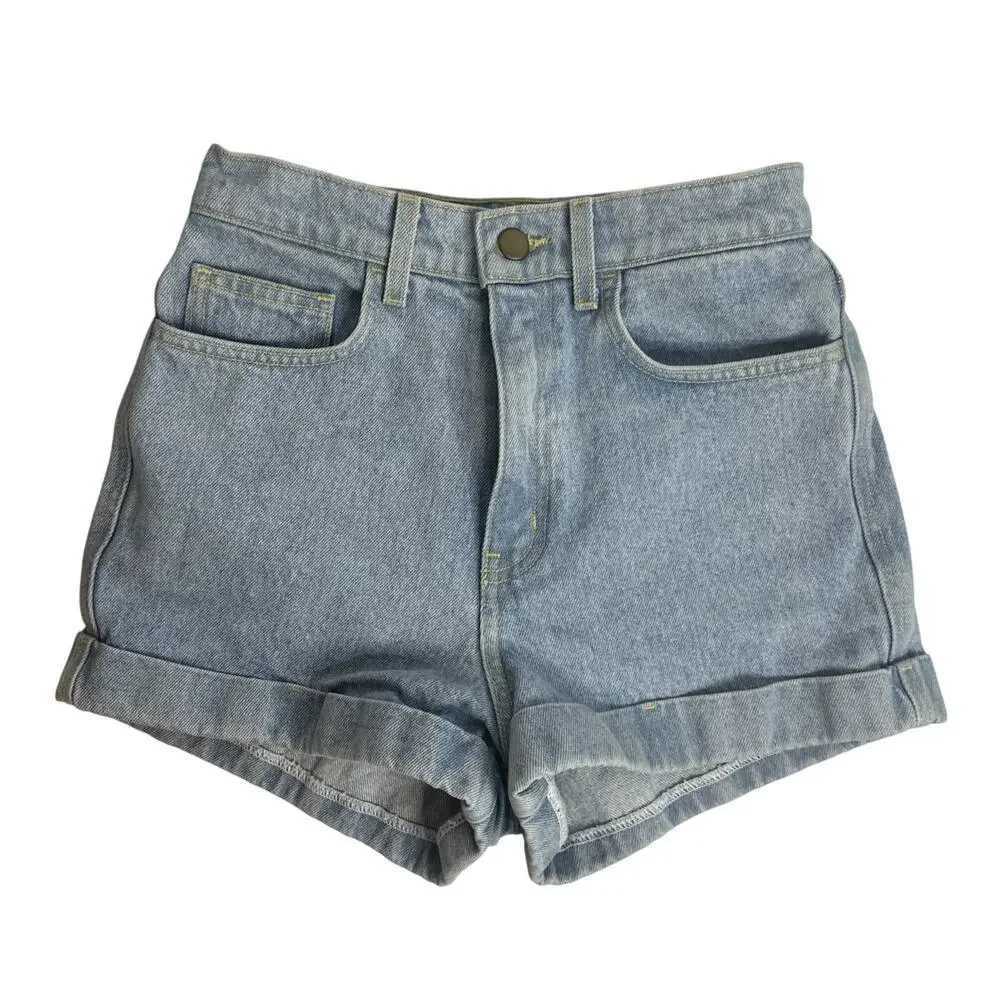 American Apparel Jeans Upcycled Denim Shorts Size 26 High Waist Cuffed USA Artsy